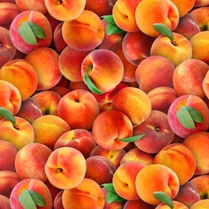Packed Summer Peaches Quilt Cotton Food Fabric from Food Festival by Elizabeth&#39;s Studio Collection #578E-MLT - Continuous 1/2 Yard