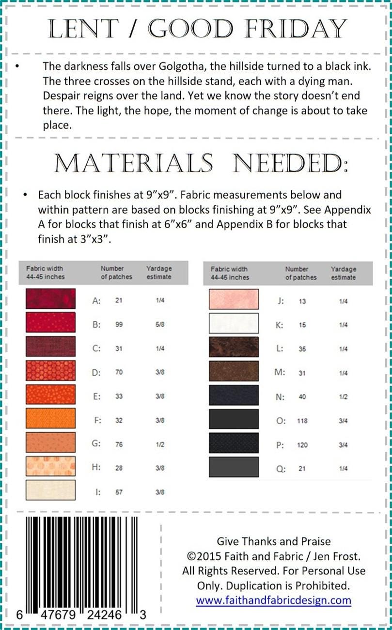 Lent Path Design Patterns Examples Lent Good Friday Cross Quilt Pattern by Jen Frost of Faith and Fabric # ...