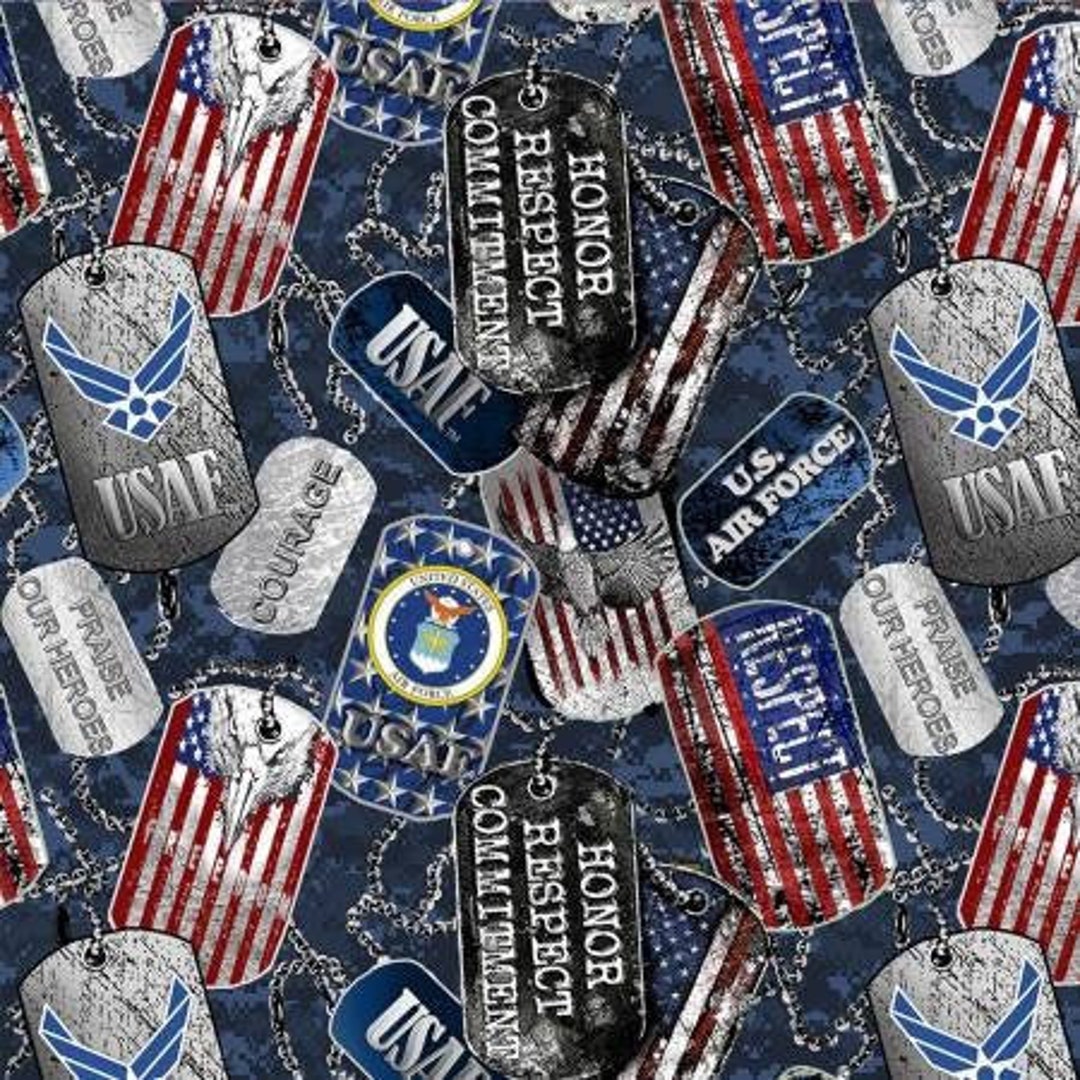 US AIR FORCE Military Dog Tags Quilting Cotton Fabric From