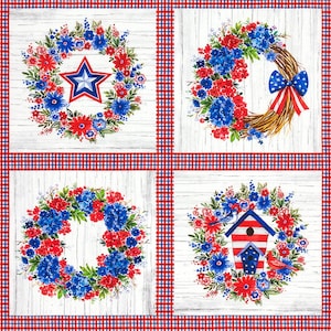 Patriottische kransen kussen paneel quilt katoenweefsel van Independence Day door Elena Vladykina voor Robert Kaufman - 36&quot; x 43&quot; stoffen paneel
