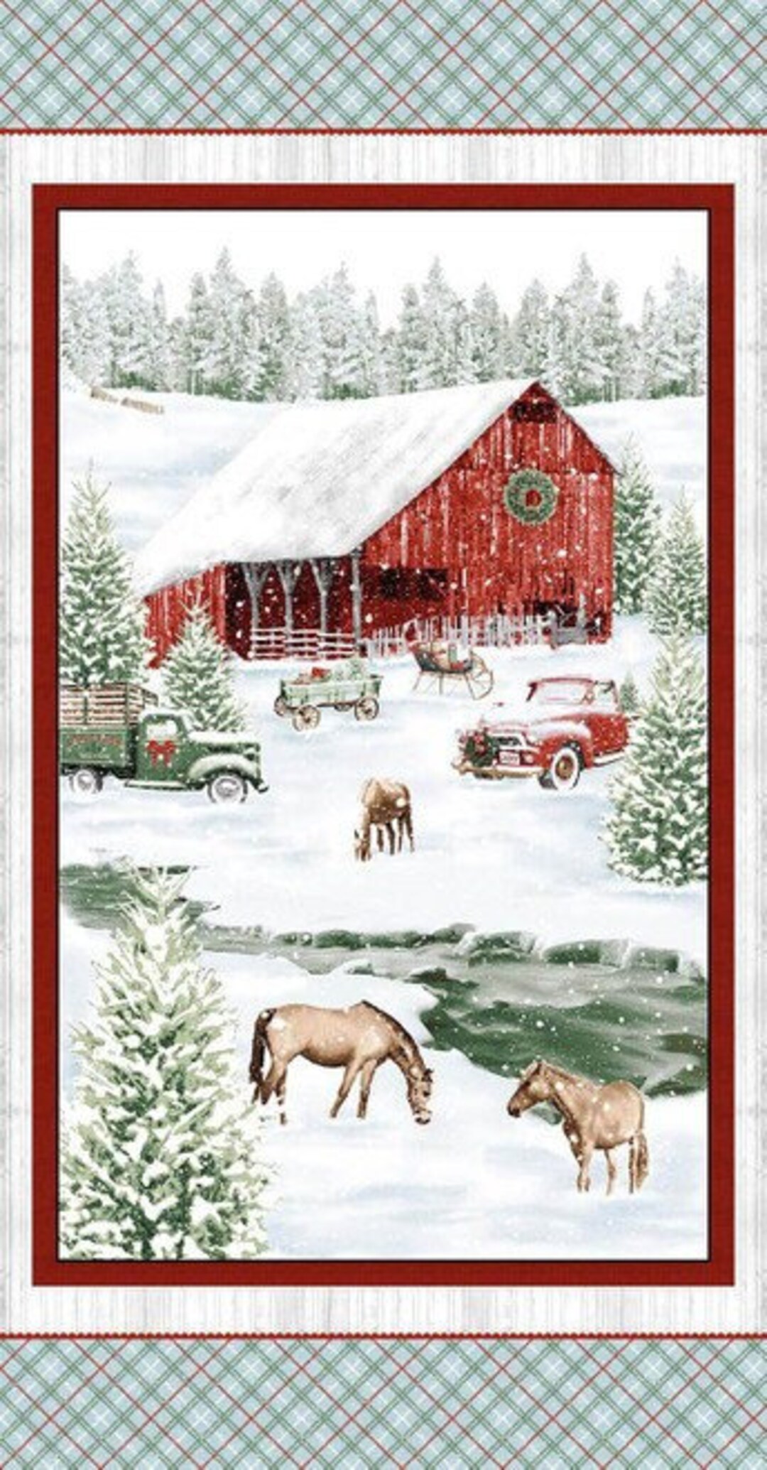 24 Scenic Farm Quilt Cotton Fabric Panel From Holiday Spirit by Jan