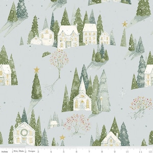 Home Sweet Home Blue Scenic Quilt Cotton Fabric from Magical Winterland by Lisa Audit for Riley Blake #C14940-BLUE - Continuous 1/2 Yard