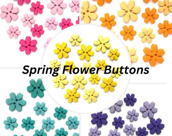 Spring Flower Button Packs from Buttons Galore & More - 2 Hole Plastic Button Embellishments - 16 Buttons in Each Pack