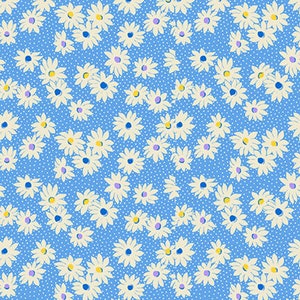 Medium Daisies Blue Quilt Cotton Fabric from Nana Mae VI by Henry Glass Fabrics - 1930's Reproductions - 363-11 Blue - Continuous 1/2 Yard