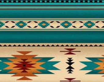 Southwest Blanket Cotton Fabric - Elizabeth's Studio #201E-TURQ - Continuous 1/2 Yard