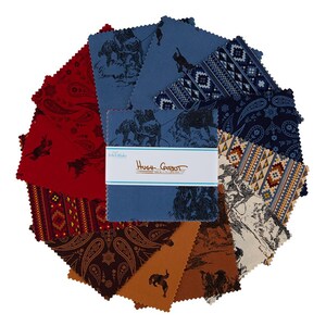 Back of the Chutes 5" Stacker Rodeo Cowboy Charm Pack by Hugh Cabot for Riley Blake Designs #5-10130-42 - 42 Precut 5 inch Fabric Squares