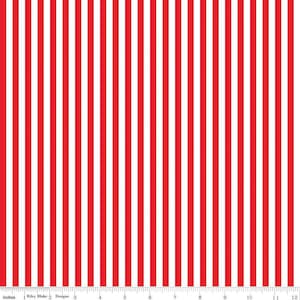 Tecido de algodão para quilting com listras básicas vermelhas de 1/4&quot; por Riley Blake Designers #C555-RED - Contínuo 1/2 jarda