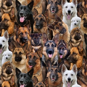 German Shepherd Dogs Multi-color Quilt Cotton Fabric from Best Friend by Elizabeth&#39;s Studio Collection #665E-MULTI - Continuous 1/2 Yard