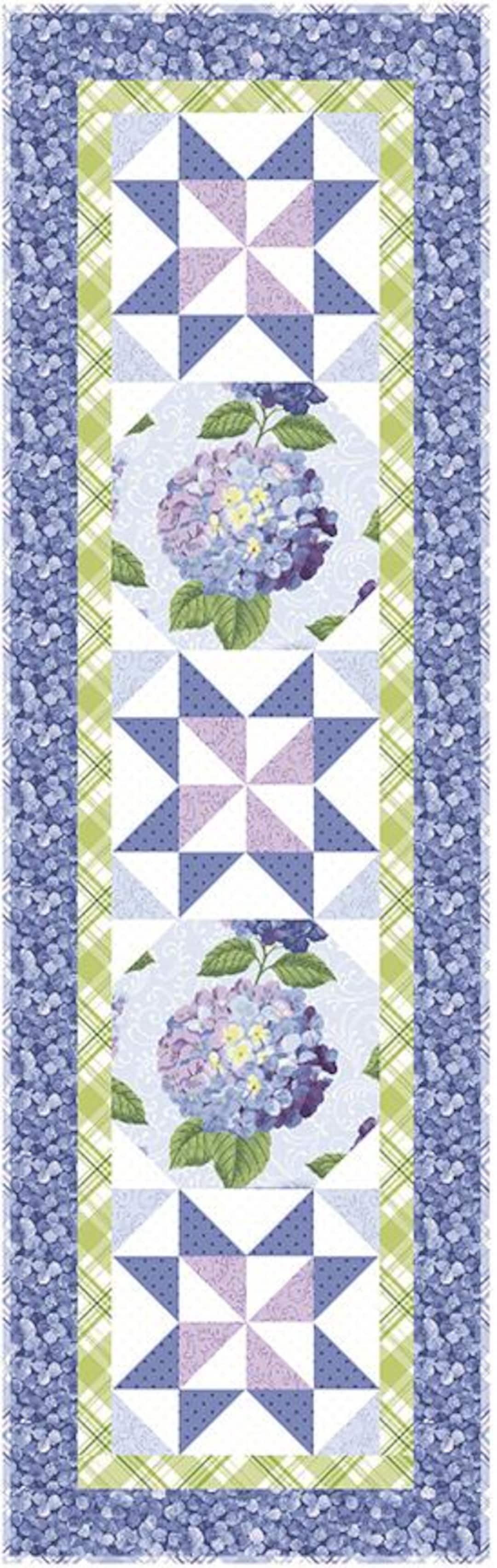 TABLE RUNNER KIT Hydrangeas in the Garden Includes Fabrics and Pattern ...
