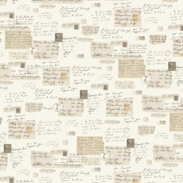 Beige Antique Lettering Quilting Cotton Fabric from What's Poppin by MMF Collection for MIchael Miller - DCX10822-BEIG - Continuous 1/2 Yard