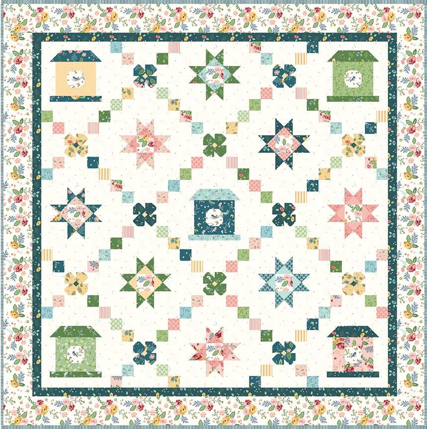 Melody Lane Floral Song Bird Boxed Quilt Kit from Riley Blake Designs #KT-15140 - Makes 74" x 74" Quilt Top & Binding