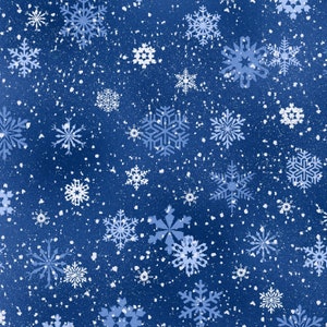 Snowflakes Royal Blue Quilt Cotton Fabric from the Landscape Medley Collection by Elizabeth&#39;s Studio - 532E-RYL - Continuous 1/2 Yard