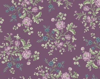 Petite Floral Bouquet Purple Quilting Cotton - Vivienne by Carrie Quinn Collection for Marcus Fabrics - R100803D-PURPLE - Continuous 1/2 Yar