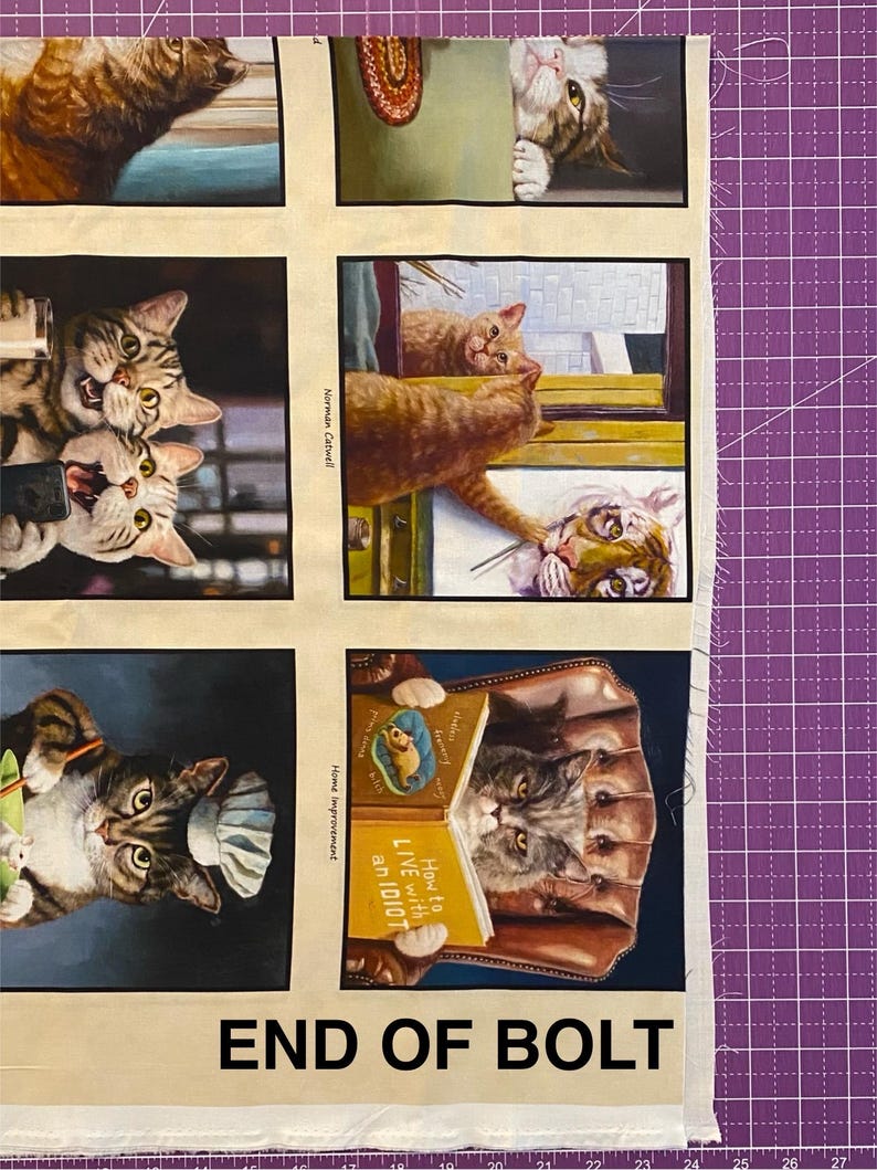 24"x44" Cat's Meow Cotton Fabric Panel - Elizabeth's Studio #41004E-FLAX - Sold by the Panel End of Bolt Panel