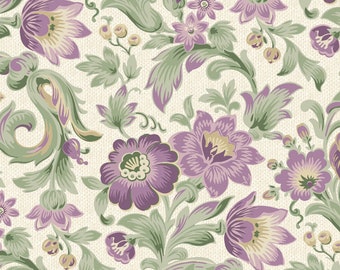 Leaf & Bloom Cream Quilting Cotton Fabric from Vivienne by Carrie Quinn Collection for Marcus Fabrics - R100801D-CREAM - Continuous 1/2 Yard