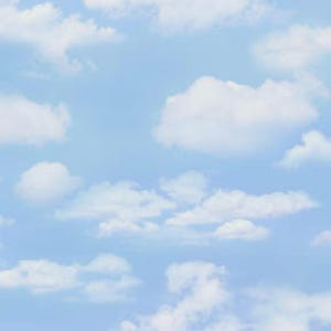 May include: A seamless pattern of a light blue sky filled with fluffy white clouds. The clouds vary in size and shape, creating a soft, airy texture. The overall effect is a bright and cheerful background.