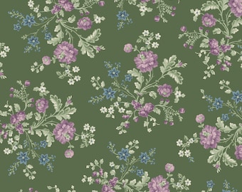 Petite Floral Bouquet Green Quilting Cotton - Vivienne by Carrie Quinn Collection for Marcus Fabrics - R100803D-GREEN - Continuous 1/2 Yard