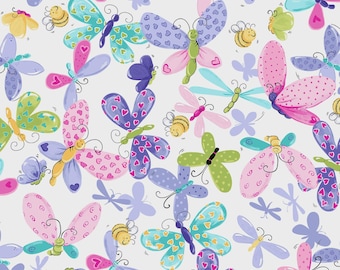 Purple Butterflies Baby Girl Cotton Fabric - Susybee for Clothworks #SB20266-650 - Continuous 1/2 Yard