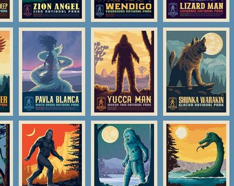 Legends of the National Parks Postcards Blue Quilt Cotton Fabric by Anderson Design Group - Riley Blake Designs #CD13281-BLUE - By the Yard