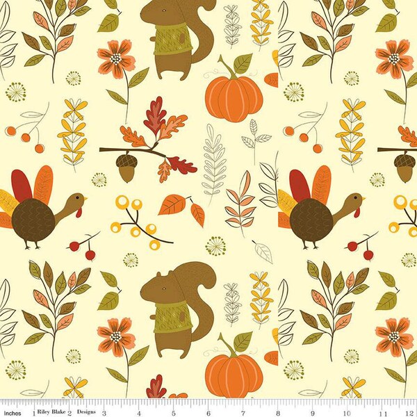 107/108 WIDE BACK Awesome Autumn Cream Quilt Cotton Backing by Sandy Gervais for Riley Blake Designs - WB12181-CREAM - Continuous 1 Yard