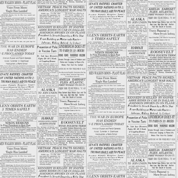 Headliner Newspaper Print Cotton Fabric - Blank Quilting #BQ3972-WHIT - Continuous 1/2 Yard