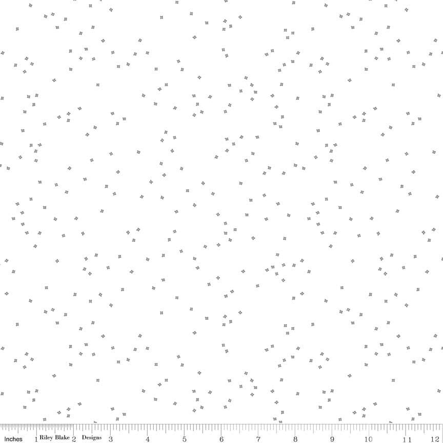 Tiny Silver Metallic Sparkle Confetti Blossoms on White by Christopher Thompson for Riley Blake Designs - SC730-SILVER - Continuous 1/2 Yard