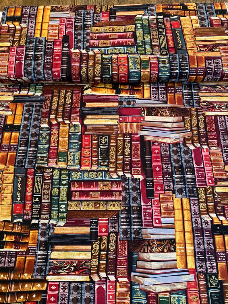 Stacked Library Books Cotton Fabric - Timeless Treasures #CM8214-MLT ...