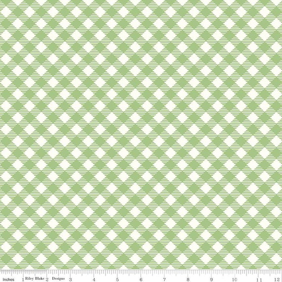 Debbie Plaid Granny Green Quilt Cotton Fabric - Bee Ginghams by Lori Holt of Bee in My Bonnet - Riley Blake - C12550 - Continuous 1/2 Yard