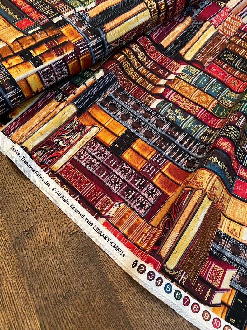 Stacked Library Books Cotton Fabric - Timeless Treasures #CM8214-MLT ...