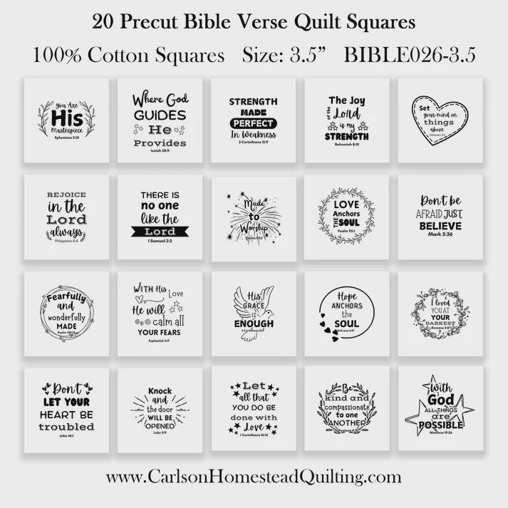 Square Scripture Graphics Set of 20 Bible Verses Cotton Fabric Squares - Religious Scriptures ...