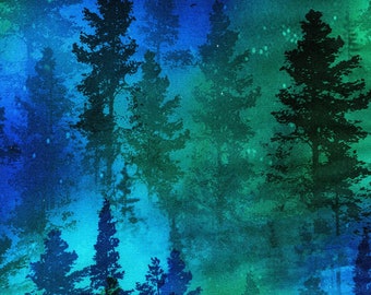 107/108 WIDE Green Forest Trees Quilt Cotton Backing from Timeless Treasures Fabrics - Aurora Borealis - CD8960-GREEN - Continuous 1 Yard