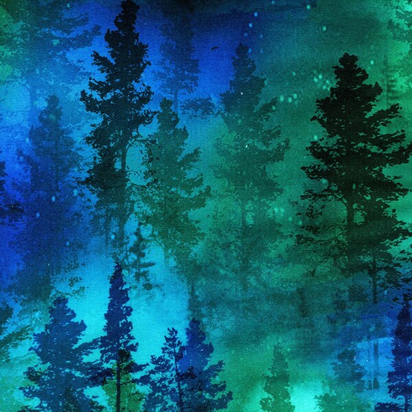 107/108 WIDE Green Forest Trees Quilt Cotton Backing from Timeless Treasures Fabrics - Aurora Borealis - CD8960-GREEN - Continuous 1 Yard