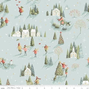 Winter Scene Blue Quilt Cotton Fabric from Magical Winterland by Lisa Audit for Riley Blake #C14942-BLUE - Continuous 1/2 Yard