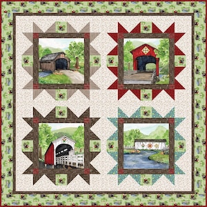 Kit in scatola per trapunta Covered Bridges Tour Panel di Tara Reed e RBD Designers - Riley Blake Designs #KT-15820 - Per realizzare una trapunta da 72,5&quot; x 72,5&quot;