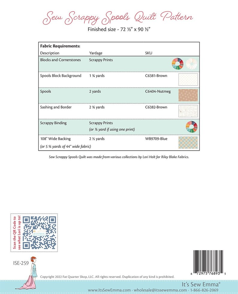 Sew Scrappy Spools Quilt Pattern by Lori Holt of Bee in My Bonnet ISE-259 Paper Pattern with Instructions to Make a 72.5 x 90.5 Quilt image 2