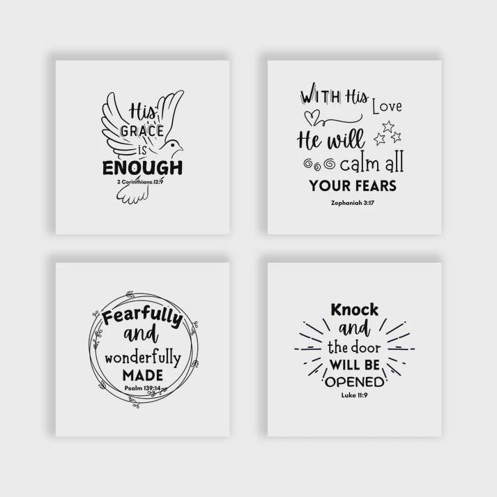 Square Scripture Graphics Set of 20 Bible Verses Cotton Fabric Squares - Religious Scriptures ...
