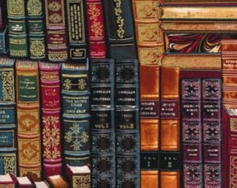 Stacked Library Books Cotton Fabric - Timeless Treasures #CM8214-MLT - Continuous 1/2 Yard