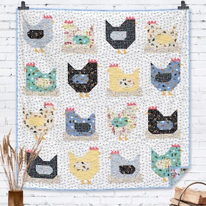 KIT PER TRAPUNTA "Galline" Include tessuti e modello per realizzare una trapunta di 54"x60" (137x152 cm) + bordatura