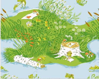 Blue Frog Pond Quilt Cotton Fabric from Studio Edit by Heather Ross for Windham Fabrics #37022D-1 - Continuous 1/2 Yard