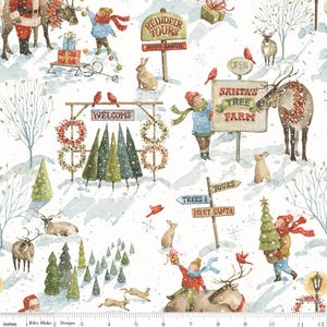 Quiltkatoen met hoofdprint Santa&#39;s Tree Farm van Santa&#39;s Tree Farm door Lisa Audit voor Riley Blake #CD16450-SNOWY - doorlopend 1/2 werf