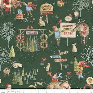 Quiltkatoen met hoofdprint Santa&#39;s Tree Farm van Santa&#39;s Tree Farm door Lisa Audit voor Riley Blake #CD16450-FOREST - doorlopend 1/2 werf