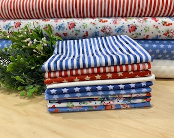 10 stuks Clothworks Americana patriottische bloemen katoenen stof Fat Quarter-bundel