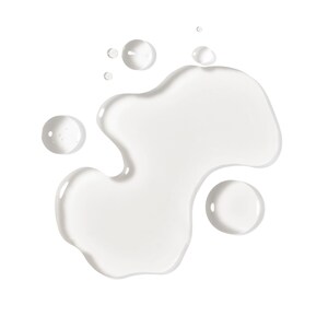 May include: A white liquid splatter with several smaller droplets on a white background.