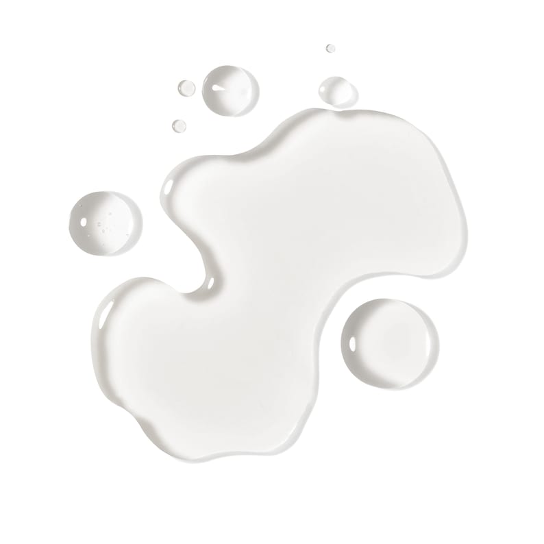 May include: A white liquid splatter with several smaller droplets on a white background.