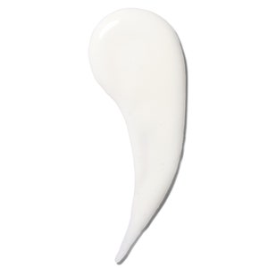 May include: A white, creamy, smooth, and thick liquid product, like lotion or cream, is shown as a single, long, and thin smear on a white background.