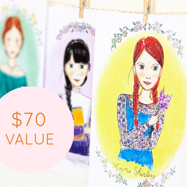 Literary Heroine Banner - Girls Room Decor - Nursery Wall Art - Book Art - Bookworm Gifts - Choose Five Prints