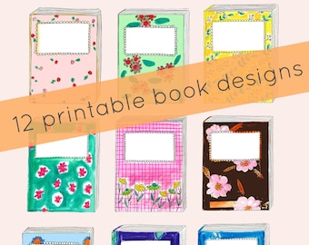 Book Cover Designs - Instant Download - Printable - comes in 3 sizes - book themed decor - reading journal - gift tags