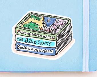 L.M. Montgomery Bookstack Sticker - Anne of Green Gables - Blue Castle - Emily of New Moon - 3" waterproof Vinyl Sticker