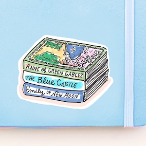 L.M. Montgomery Bookstack Sticker - Anne of Green Gables - Blue Castle - Emily of New Moon - 3&quot; waterproof Vinyl Sticker