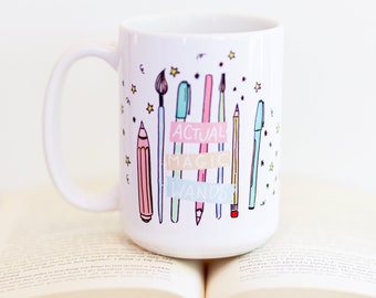 Actual Magic Wands Mug - Coffee mug - book lover mug - writer gift - reader gift - teacher gift - 15oz